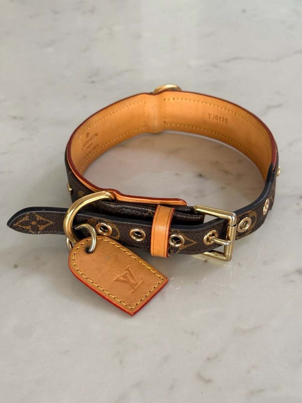 Authentic Louis Vuitton Baxter Monogram Dog Collar Large France LV Leather Pet